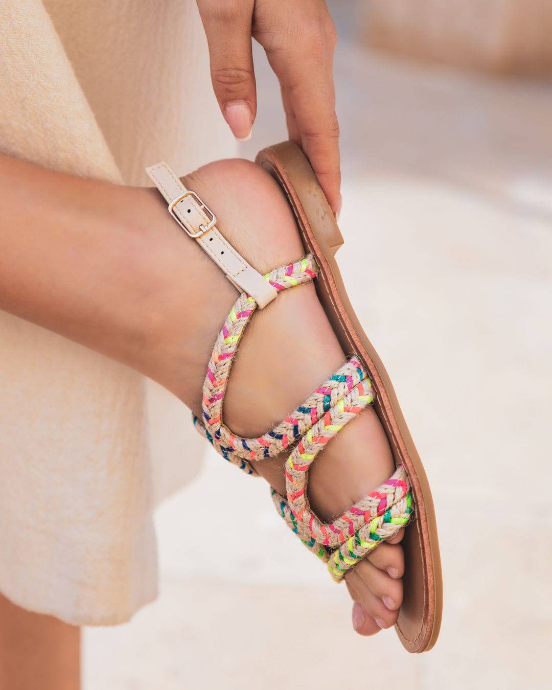 Sandale femme plate multicolore bohème - Audrey - Casualmode.de