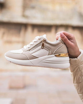 Sneaker für Frauen in Beige mit Schnürung - Giana - Casualmode.de