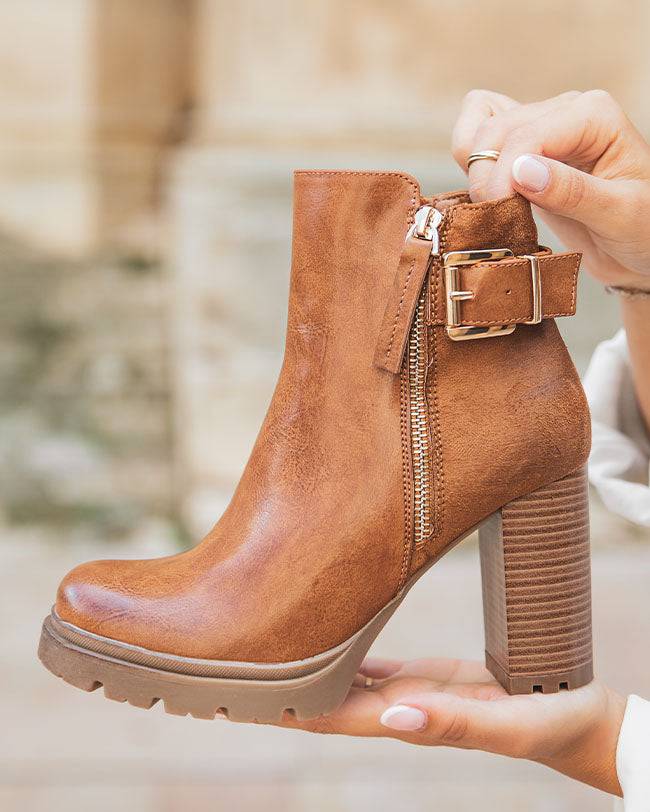 Bottines femme camel à talon nubuk - Belle - Casualmode.de