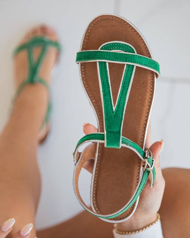 Sandale plate femme daim vert sapin - Priscilla - Casualmode.de